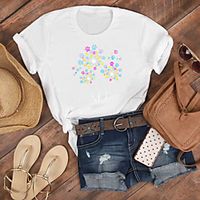 Women's T shirt Floral Flower Print Round Neck Tops 100% Cotton Basic Basic Top White miniinthebox - thumbnail