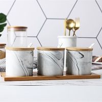 3PcsSet Spice Jar Nordic Marble Pattern Ceramic Salt Sugar Pepper Shaker Seasoning Box Kitchen Accessories Storage Bottle Rack Lightinthebox - thumbnail