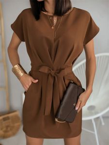 Side Pockets Belt design Round neck Dress