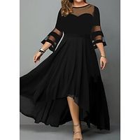 Women's Plus Size Party Dress Pure Color Crew Neck Mesh 34 Length Sleeve Winter Fall Elegant Maxi long Dress Formal Party Dress Lightinthebox - thumbnail