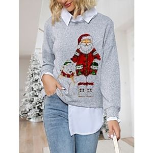 Women's Ugly Christmas Sweater Pullover Sweater Jumper Crew Neck Ribbed Knit Polyester Knitted Print Fall Winter Regular Outdoor Christmas Holiday Daily Stylish Casual Long Sleeve Santa Claus Yellow Lightinthebox