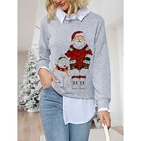 Women's Ugly Christmas Sweater Pullover Sweater Jumper Crew Neck Ribbed Knit Polyester Knitted Print Fall Winter Regular Outdoor Christmas Holiday Daily Stylish Casual Long Sleeve Santa Claus Yellow Lightinthebox - thumbnail