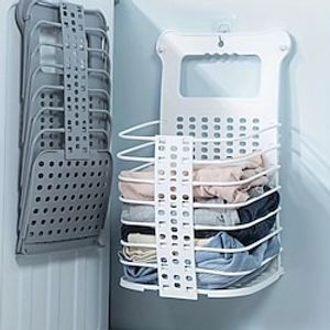 1pc Folding Dirty Clothes Basket, Plastic Clothes Storage Basket, Wall-mounted Dirty Clothes Collapsible Hamper, Bathroom Accessories miniinthebox
