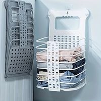 1pc Folding Dirty Clothes Basket, Plastic Clothes Storage Basket, Wall-mounted Dirty Clothes Collapsible Hamper, Bathroom Accessories miniinthebox - thumbnail