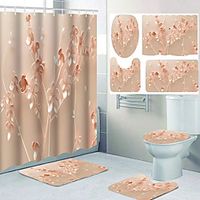 Pink flower pattern printing bathroom shower curtain leisure toilet four-piece design miniinthebox - thumbnail