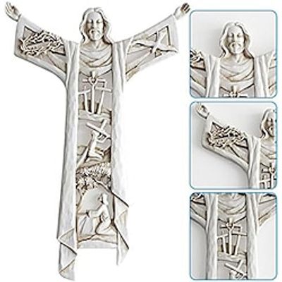Risen Christ Wall Cross Statue-Jesus Cross Figurines, Religious Resin Jesus Figure Hanging Wall Ornament Hollow Design for Home Lightinthebox