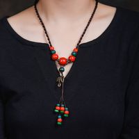 Ethnic Ceramic Sweater Tassel Necklace