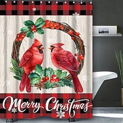 Christmas Shower Curtain Set Bathroom Sets Modern Home Bathroom Decor with Bath Mat U Shape and Toilet Lid Cover Mat and 12 Hooks Lightinthebox
