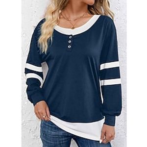 Women's Sweatshirt Pullover Color Block Active Sportswear Button Print Navy Blue Casual Sports Round Neck Long Sleeve Top Micro-elastic Fall  Winter Lightinthebox