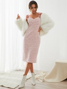 YOINS Pink Sweetheart Plaid Bowknot Zip Design Sleeveless Dress
