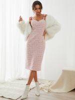 YOINS Pink Sweetheart Plaid Bowknot Zip Design Sleeveless Dress - thumbnail