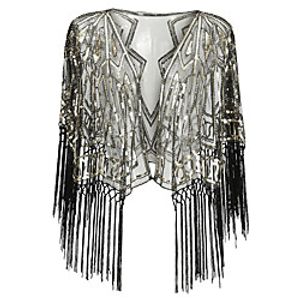 The Great Gatsby Vintage 1920s Cloak Party Costume Masquerade Women's Sequins Tassel Fringe Tulle Costume Golden / Green / Black / BlackGolden Vintage Cosplay Party Homecoming Prom / Shawl miniinthebox