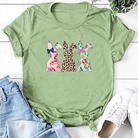 Women's T shirt Tee Cotton Animal Weekend Easter Yellow Light Green Pink Print Short Sleeve Fashion Round Neck Regular Fit Summer Lightinthebox