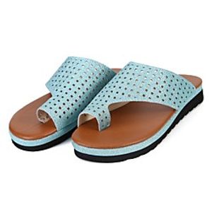 Women's Sandals Flat Heel Round Toe PU Color Block Black Blue Gold Lightinthebox
