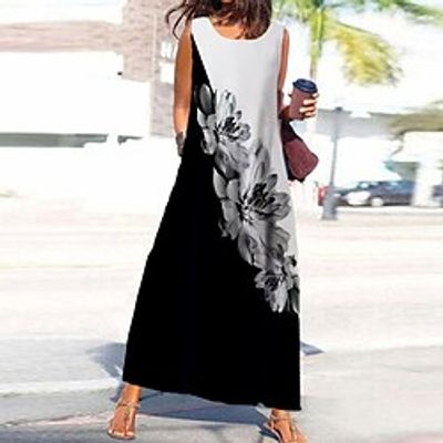 Women's Shift Dress Maxi long Dress Black Gray Sleeveless Floral Color Gradient Print Spring Summer U Neck Casual Vacation 2022 S M L XL XXL 3XL Lightinthebox Women's Shift Dress Maxi long Dress Black Gray Sleeveless Floral Color Gradient Print Spring Summer U Neck Casual Vacation 2022 S M L XL XXL 3XL Lightinthebox