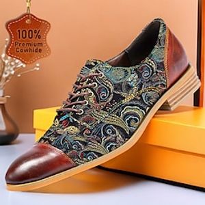 Men's Oxfords Formal Shoes Dress Shoes British Gentleman Office  Career Party  Evening Leather Italian Full-Grain Cowhide Comfortable Slip Resistant Lace-up Red Brown Floral Fall Lightinthebox