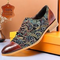 Men's Oxfords Formal Shoes Dress Shoes British Gentleman Office  Career Party  Evening Leather Italian Full-Grain Cowhide Comfortable Slip Resistant Lace-up Red Brown Floral Fall Lightinthebox - thumbnail