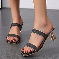 Women's Sandals High Heel Square Toe PU Solid Colored White Red Black miniinthebox - thumbnail