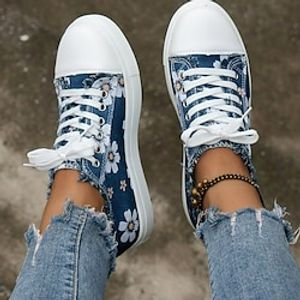Women's Sneakers Canvas Shoes Canvas Shoes Slip-on Sneakers Daily Summer Flat Heel Round Toe Sporty Classic Casual Walking Shoes Canvas Denim Lace-up Floral Black Royal Blue Green Lightinthebox
