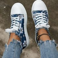 Women's Sneakers Canvas Shoes Canvas Shoes Slip-on Sneakers Daily Summer Flat Heel Round Toe Sporty Classic Casual Walking Shoes Canvas Denim Lace-up Floral Black Royal Blue Green Lightinthebox - thumbnail