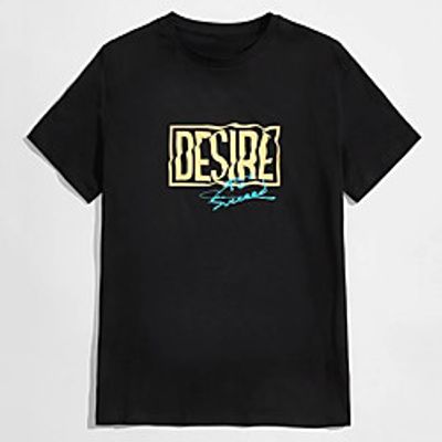 Men's Unisex Tee T shirt Hot Stamping Text Graphic Prints Plus Size Print Short Sleeve Casual Tops 100% Cotton Basic Designer Big and Tall Black Lightinthebox