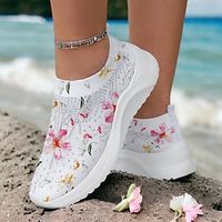 Women's Sneakers Slip-Ons Print Shoes Glitter Crystal Sequined Jeweled Plus Size Party Outdoor Daily Floral Rhinestone Flat Heel Vacation Fashion Sporty Tissage Volant White Lightinthebox