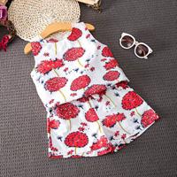 Baby Children Girl Flower Print O-neck Sleeveless Suit - thumbnail