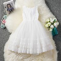 Kids Little Girls' Dress Solid Colored Print White Blushing Pink Knee-length Sleeveless Active Dresses Summer Regular Fit 5-12 Years miniinthebox - thumbnail