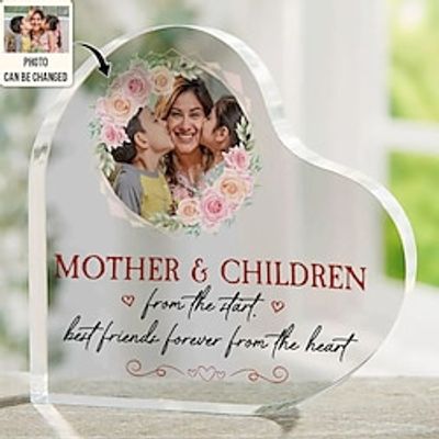 Heart Shaped Acrylic Plaque - Mother And Children Custom Photo - Personalized Photo Gifts For Mother Mom Mama Grandma Lightinthebox