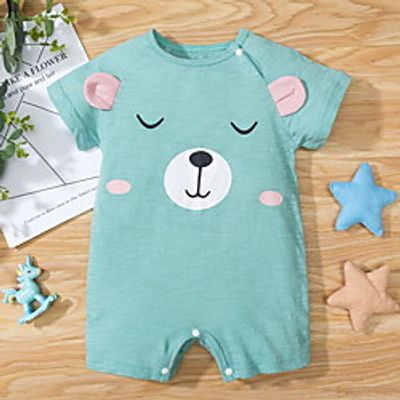 Baby Boys' Basic Animal Print Short Sleeves Romper Green Lightinthebox