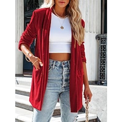 Women's Velvet Blazer Single Breasted Blazer with Party Christmas Jacket with Pocket Windproof Fashion Outerwear Long Sleeve Fall claret S Lightinthebox