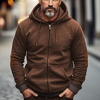 Men's Hoodie Full Zip Hoodie Black Blue Brown Green Coffee Hooded Plain Pocket Sports Outdoor Daily Holiday Corduroy Streetwear Cool Casual Spring Fall Clothing Apparel Hoodies Sweatshirts miniinthebox