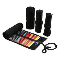 Handmade Canvas Pen Curtain 12/24/36/48/72 Hole Large Capacity Pen Roll Bag For Male And Female Students Color Lead Sketch Stationery Box miniinthebox - thumbnail