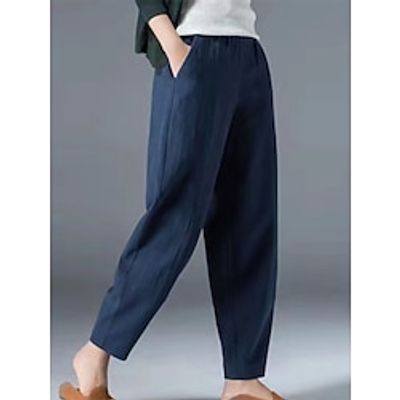 Women's Bloomers Cropped Pants Harem Pants Ankle-Length Cotton And Linen Pocket High Cut High Waist Vacation Streetwear Outdoor Street Wine Black S M Winter Autumn  Fall Lightinthebox