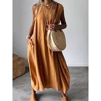 Women's Linen Dress Tank Dress Cotton Summer Dress Maxi Dress Pocket Daily Vacation Crew Neck Sleeveless Summer Spring Black Yellow Plain Lightinthebox