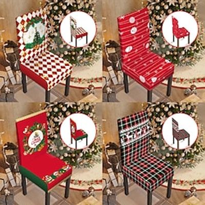 Christmas Dining Chair Covers Set of 4, Stretch Xmas Parsons Chair Slipcovers Seat Protector Washable Spandex Kitchen Chair Cover for Dining Room miniinthebox Christmas Dining Chair Covers Set of 4, Stretch Xmas Parsons Chair Slipcovers Seat Protector Washable Spandex Kitchen Chair Cover for Dining Room miniinthebox