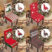 Christmas Dining Chair Covers Set of 4, Stretch Xmas Parsons Chair Slipcovers Seat Protector Washable Spandex Kitchen Chair Cover for Dining Room Lightinthebox - thumbnail
