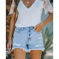 Women's Jeans Shorts Denim Blue High Waist Fashion Casual Street Vacation Casual Daily Pocket Cut Out Micro-elastic Short Comfort Plain S M L XL 2XL Lightinthebox - thumbnail