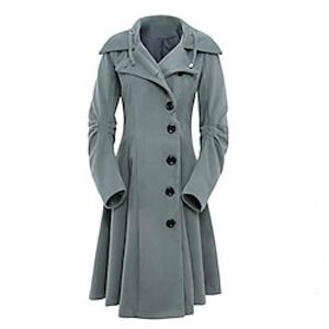 Women's Trench Coat Coat Sport Valentine's Day Fall Winter Long Coat Shirt Collar Slim Basic St. Patrick's Day Jacket Long Sleeve Solid Colored Green Black Wine / Plus Size miniinthebox