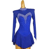 Figure Skating Dress Women's Girls' Ice Skating Dress Red Royal Blue Fuchsia Patchwork Mesh High Elasticity Training Competition Skating Wear Classic Crystal  Rhinestone Long Sleeve Ice Skating Lightinthebox - thumbnail