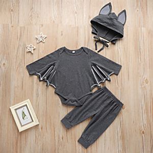 3 Pieces Baby Boys' Casual / Daily Cool Solid Color Long Sleeve Regular Clothing Set Gray Light gray Black miniinthebox