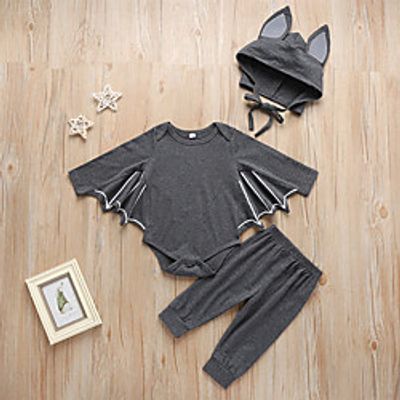 3 Pieces Baby Boys' Casual / Daily Cool Solid Color Long Sleeve Regular Clothing Set Gray Light gray Black miniinthebox