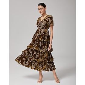 Burnout Velvet Short-Sleeve Tiered Dress