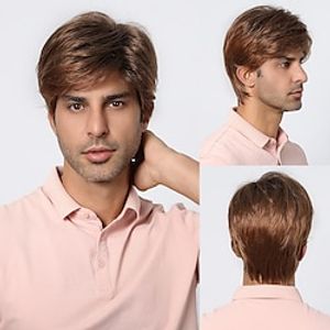 Synthetic Wig Uniforms Career Costumes Princess kinky Straight Middle Part Layered Haircut Machine Made Wig 8 inch Dark Brown Synthetic Hair Men's Cosplay Party Fashion Brown Lightinthebox