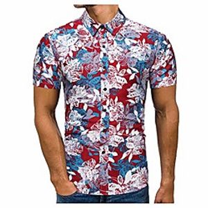 Man Summer Retro Floral Printed Blouse Casual Short Sleeve Slim Shirts Tops Lightinthebox