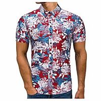 Man Summer Retro Floral Printed Blouse Casual Short Sleeve Slim Shirts Tops Lightinthebox - thumbnail