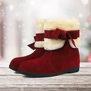 Women's Boots Xmas Shoes Snow Boots Plus Size Outdoor Christmas Daily Fleece Lined Booties Ankle Boots Flat Heel Round Toe Vintage Fashion Cute Suede Lace-up Solid Color Black Red Brown Lightinthebox