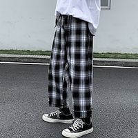 Men's Trousers Casual Pants Pocket Elastic Waist Plaid Comfort Breathable Outdoor Daily Going out Fashion Casual Black White Lightinthebox - thumbnail