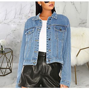 Women's Coat Casual / Daily All Seasons Regular Coat Shirt Collar Regular Fit Casual Jacket Solid Color Blue miniinthebox