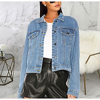 Women's Coat Casual / Daily All Seasons Regular Coat Shirt Collar Regular Fit Casual Jacket Solid Color Blue miniinthebox - thumbnail
